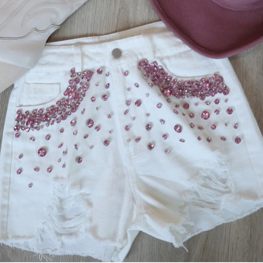 Blue B Collection “You Sparkle white denim shorts” bought on “Pink Cowgirl” - Picture 2 of 5